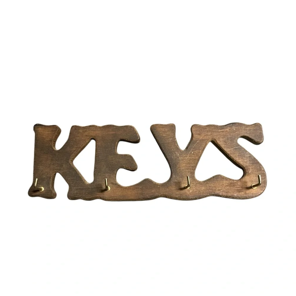 Rustic Brown Key Holder Keys Wood 4 Hook Wall Hanging House Vintage Rustic Cabin